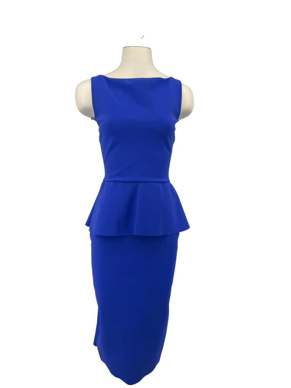 Chiara Boni Cobalt Blue Sleeveless Peplum Midi Dress